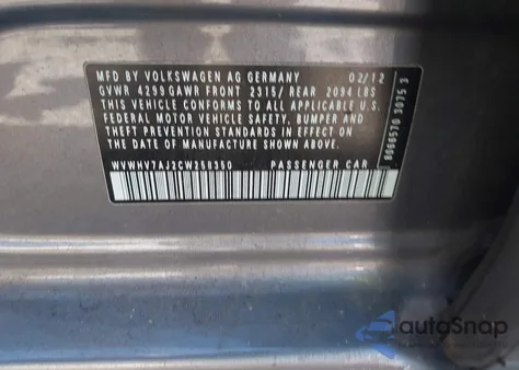 2012 Volkswagen Gti 4-Door from USA, damaged, VIN WVWHV7AJ2CW258350